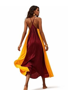 Banana Republic Colorblock Strappy Midi Dress in Burgundy and Mustard